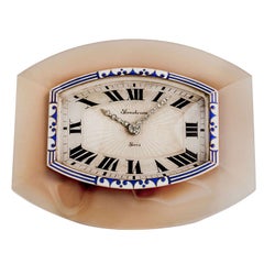 Boucheron Art Deco Diamond Agate Silver Enamel Desk Clock