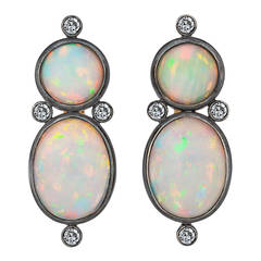 Australian White Opal Diamond Silver Gold Earrings