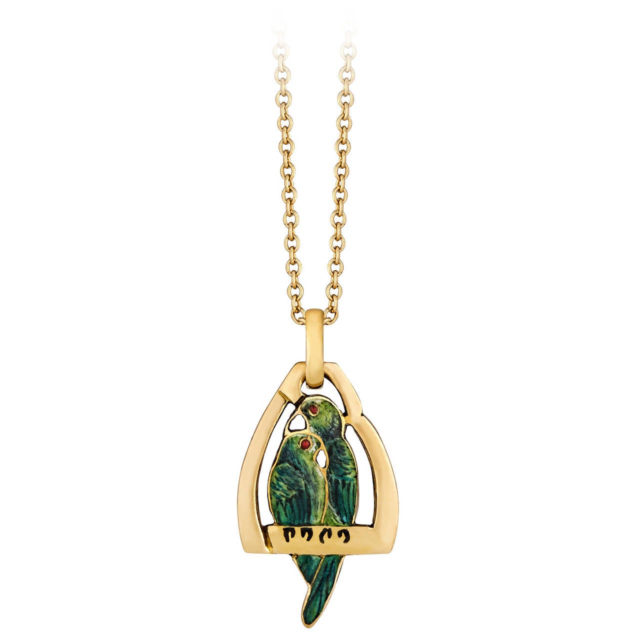 Cartier Retro Enamel Gold Love Bird Pendant and Chain at 1stDibs