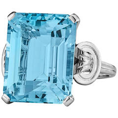 Retro 1950s Tiffany & Co. Aquamarine Platinum Cocktail Ring