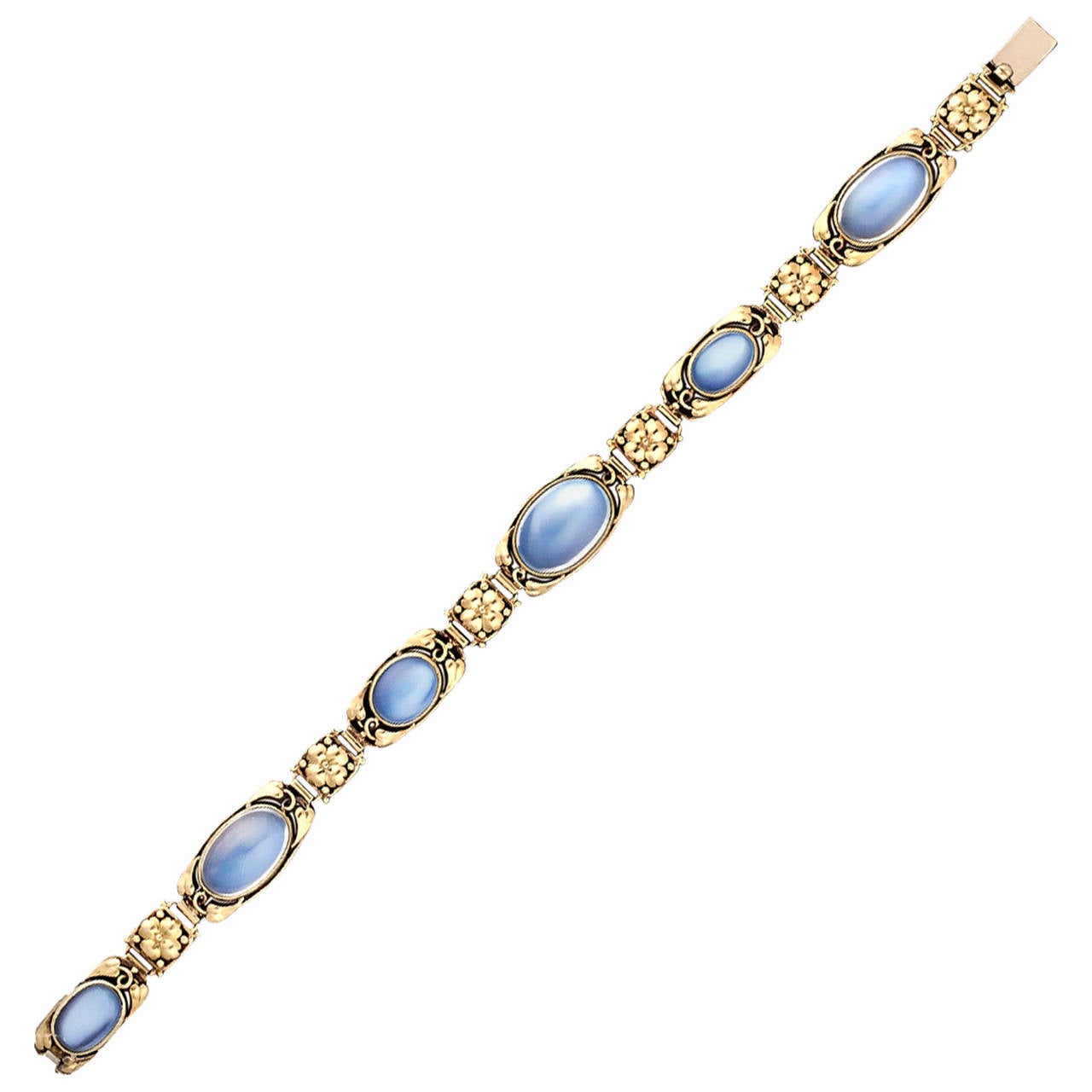 George J. Hunt Art Deco Moonstone Gold Link Bracelet