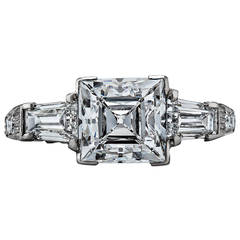 Art Deco French Asscher Cut 2.27 Carat Diamond Ring