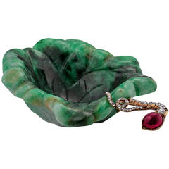 Faberge Extraordinary Ruby Diamond Gold Chinese Jade Lotus Leaf Bowl 2