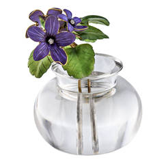 Important Faberge Provenanced Enameled Violets Rock Crystal Gold Flower Pot 5