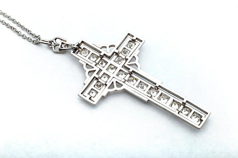 Art Deco Diamond Platinum Latin Cross Pendant For Sale at 1stdibs