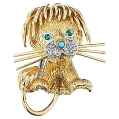 Van Cleef & Arpels Paris Retro Diamond Emerald Lion Cub Brooch