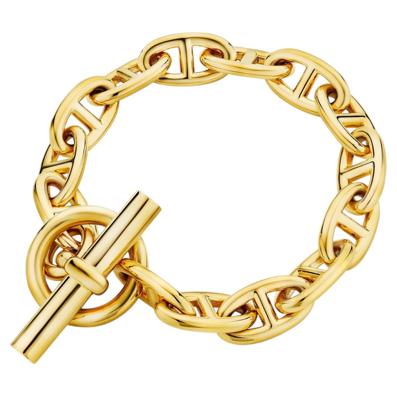 Hermes París Modernista Chaine d'Ancre Pulsera de eslabones medianos con alternancia de oro