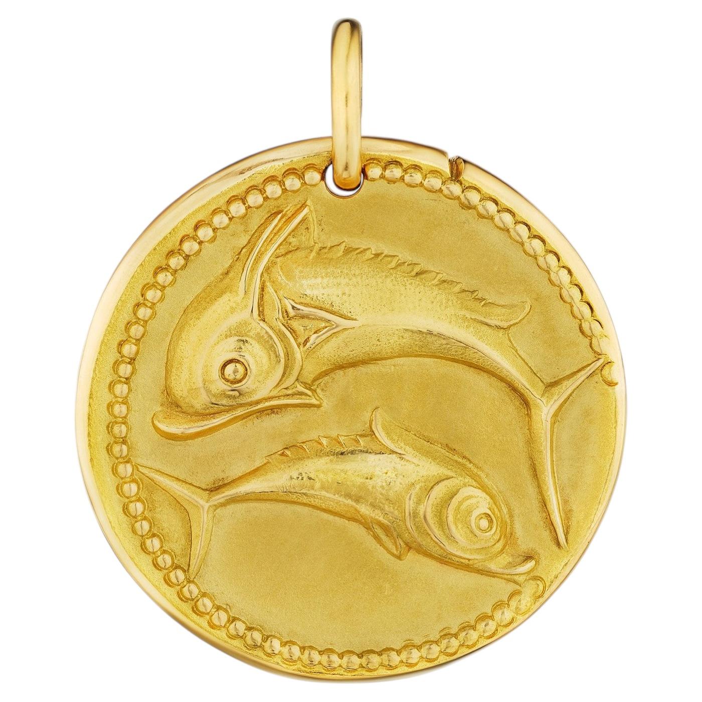 Colgante vintage de oro con el signo del zodiaco Piscis, diseñado por Georges L'Enfant para Van Cleef & Arpels, París