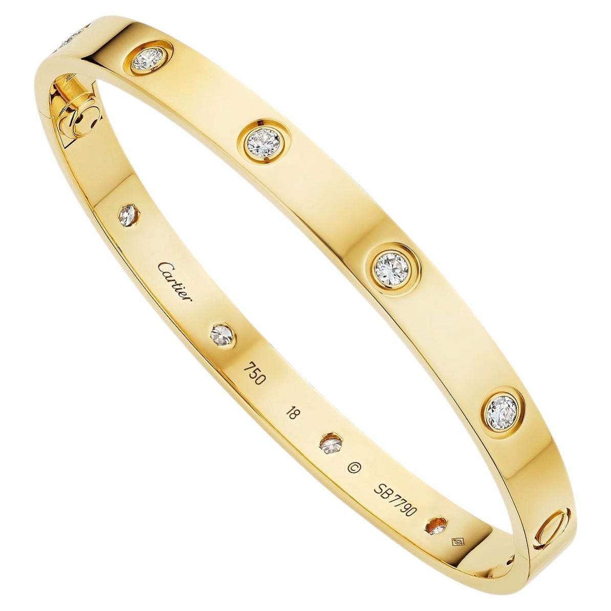 Cartier Diamond Gold Size 18 Vintage Love Bangle Bracelet For Sale
