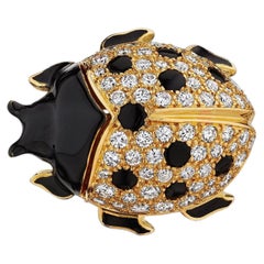 Cartier París Diamante Ónice Negro Esmalte Oro Broche Mariquita Vintage