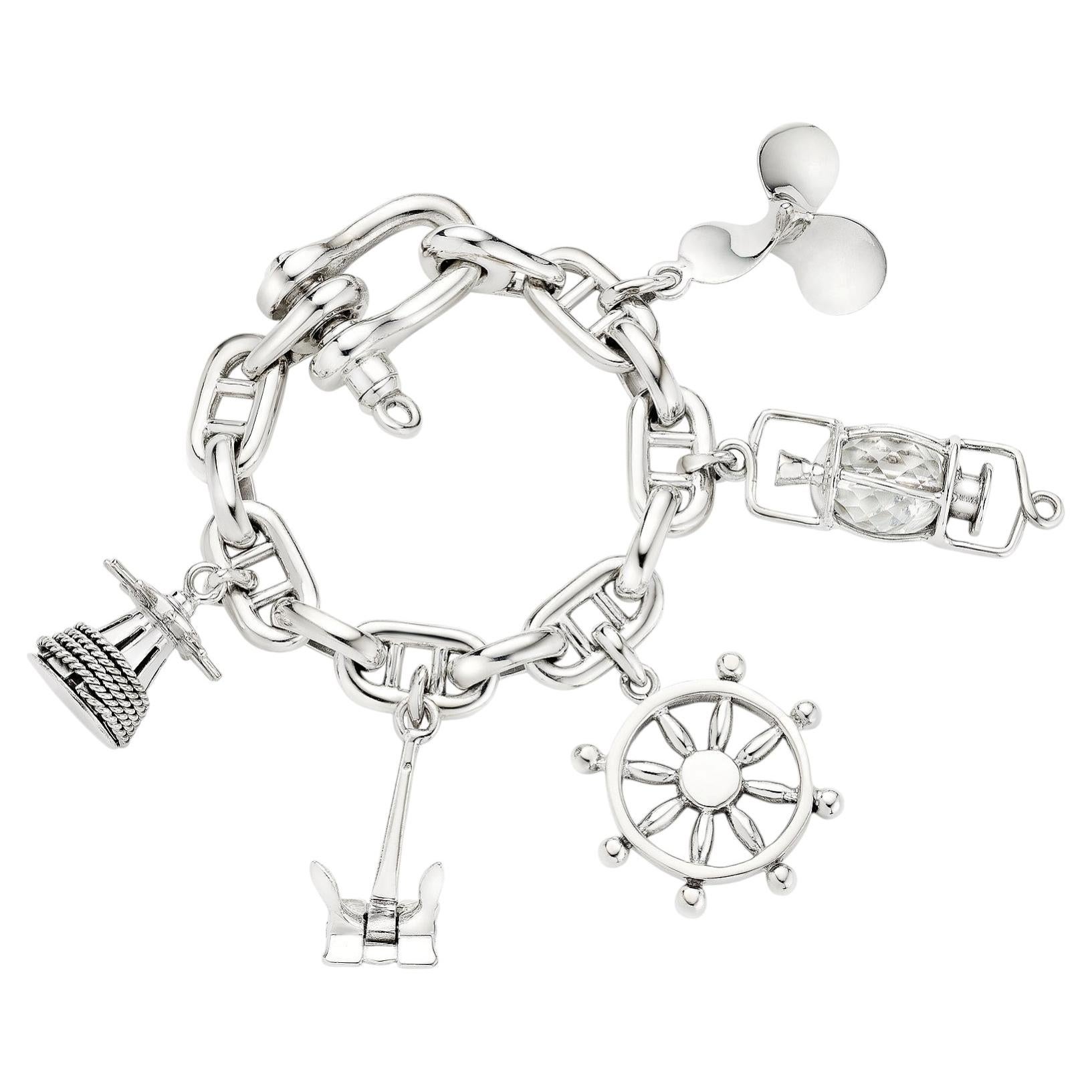 Getan De Percin French Sterling Silver Nautical Vintage Charm Bracelet For Sale