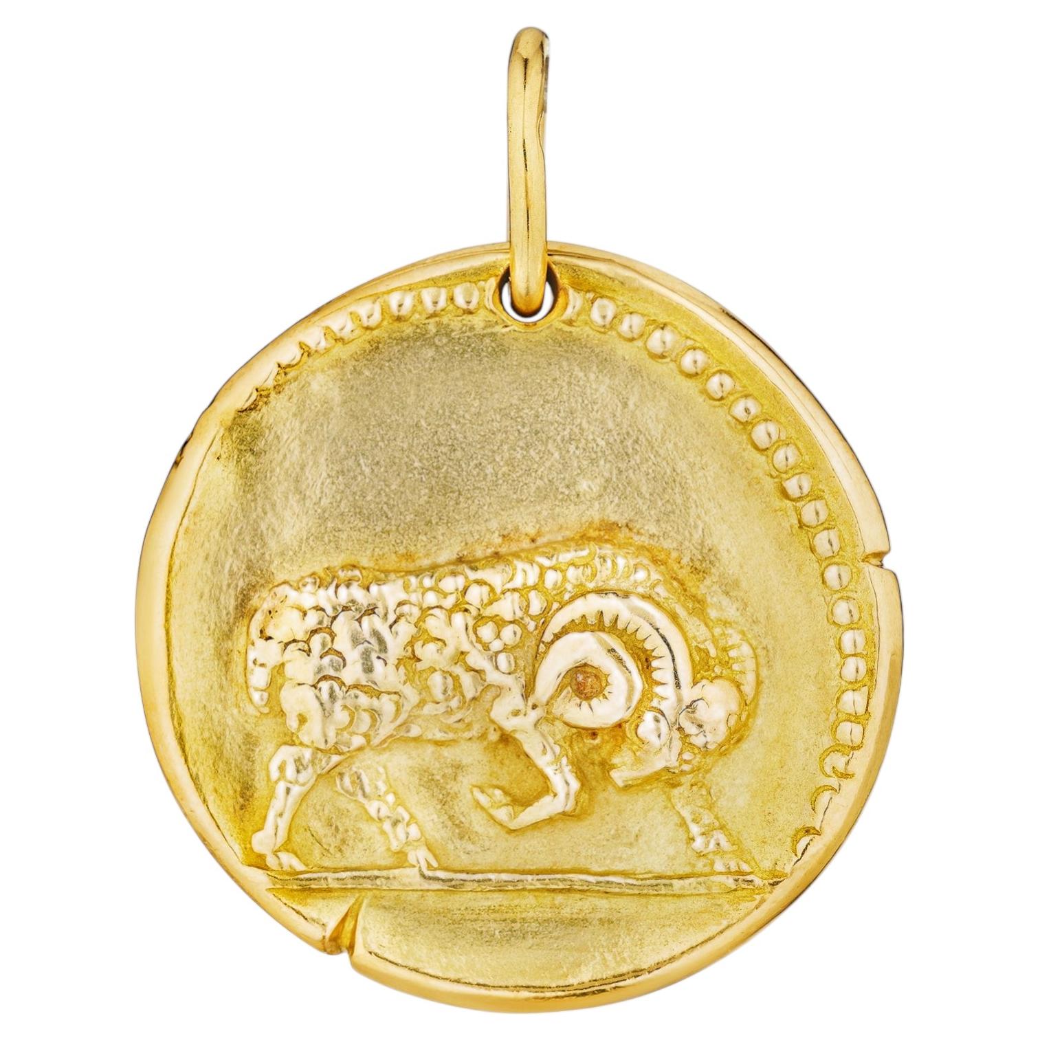 Van Cleef & Arpels Paris Georges L'Enfant Aries Zodiac Medium Gold Pendant Disc