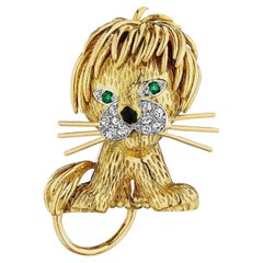 Van Cleef & Arpels París Vintage Diamante Esmeralda Oro Platino Broche Cachorro de León