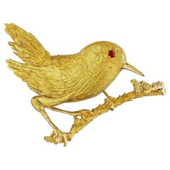 Broche vintage «Hermes Gold Ruby Bird»