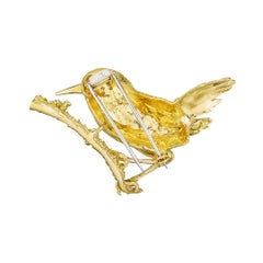 Hermes Gold Ruby Bird Vintage Brooch