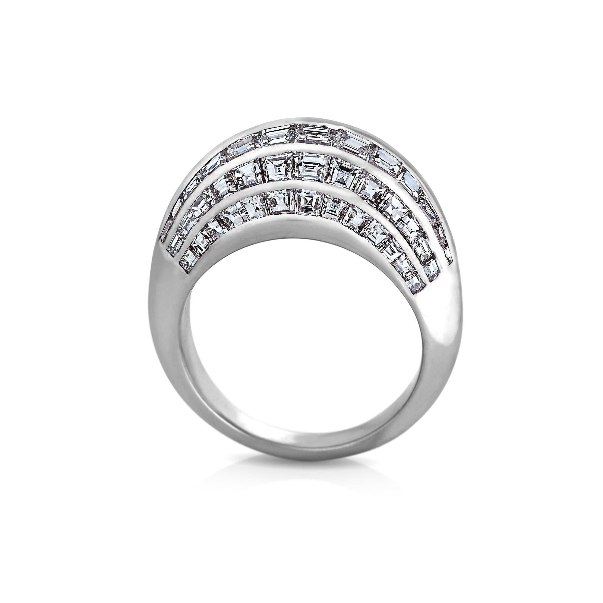 Retro Van Cleef & Arpels Paris Midcentury Diamond Platinum Bombe Ring
