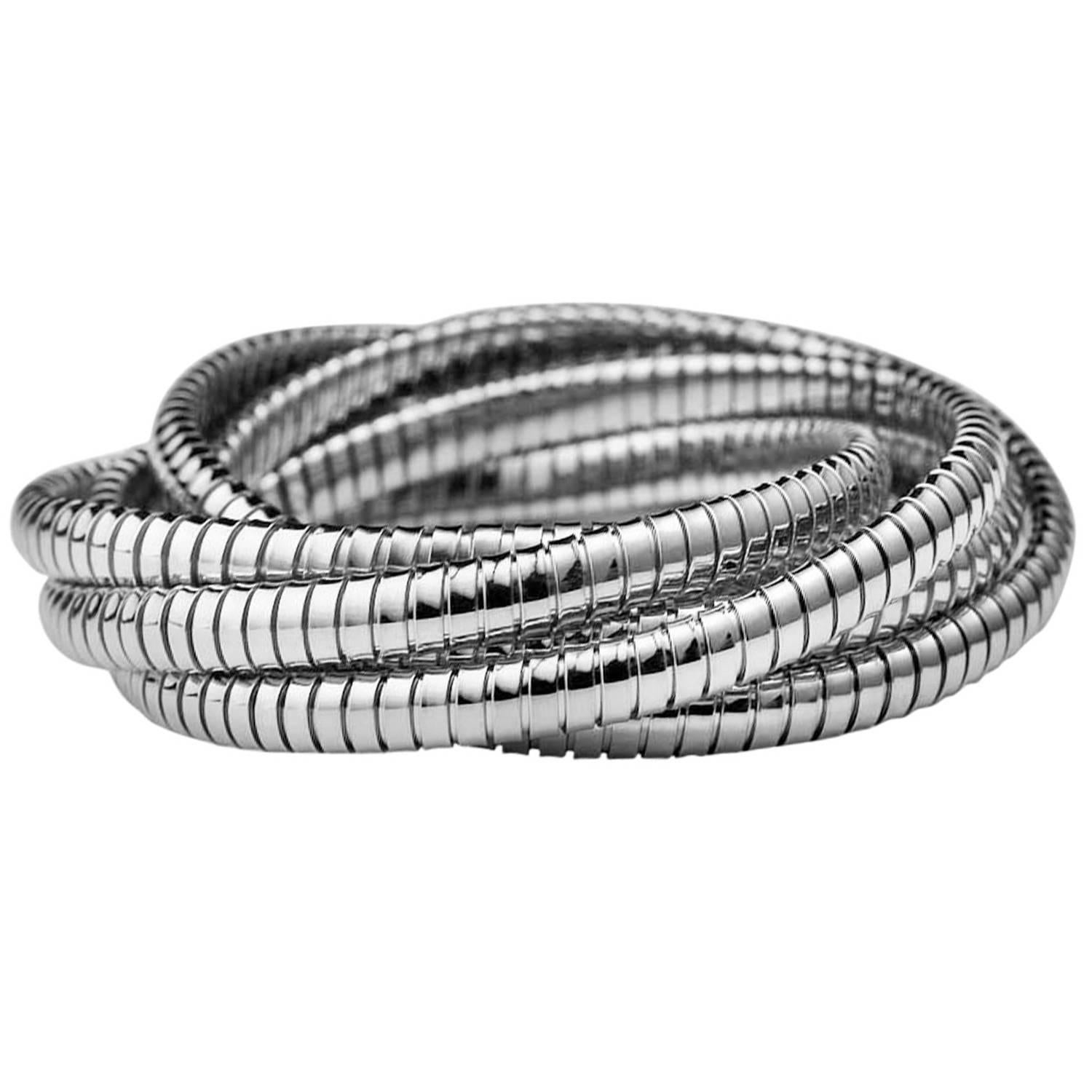 Handmade Sterling Silver Six-Strand Tubogas Rolling Bangle Bracelet For Sale