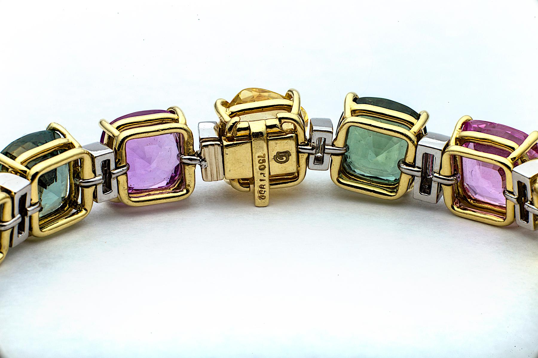Women's Extraordinary Colored Sapphire Diamond Gold Platinum Bracelet