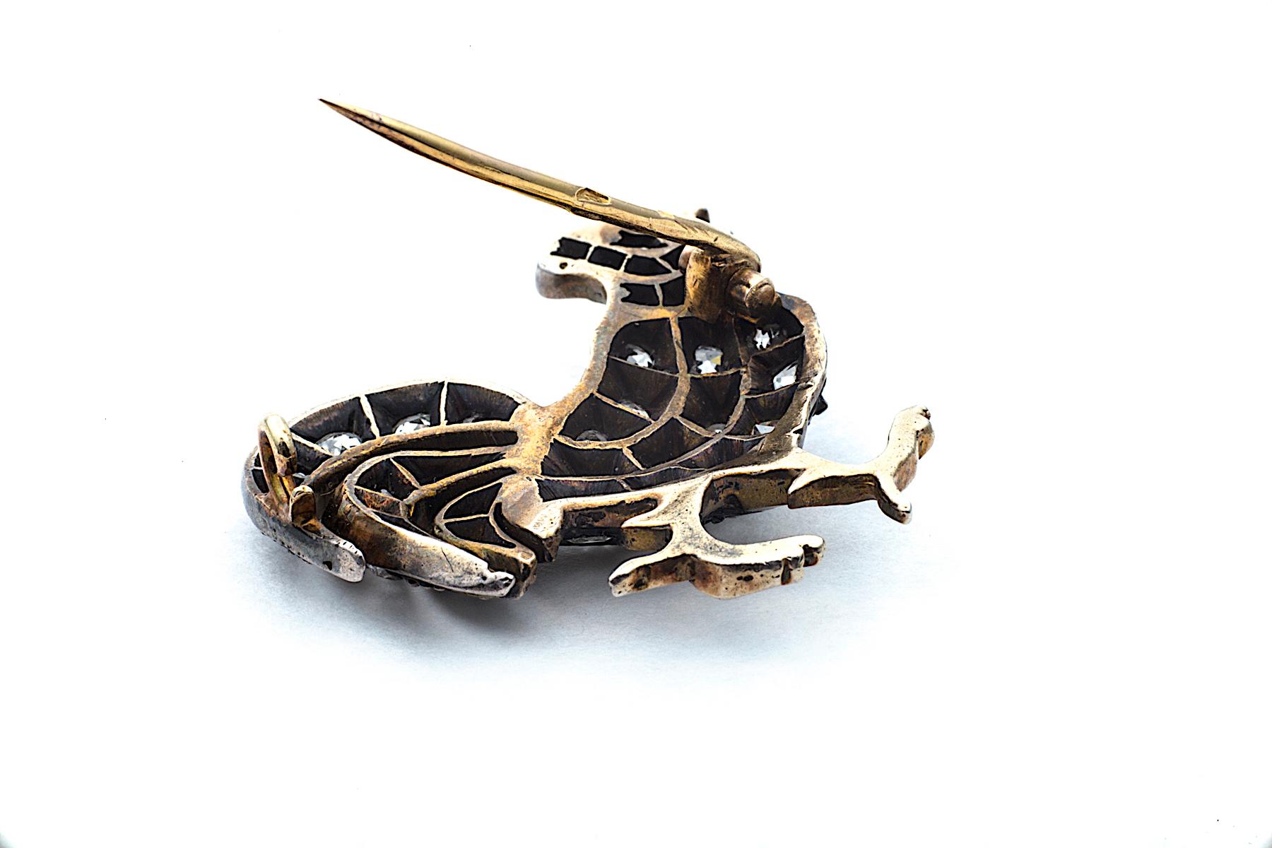 Women's or Men's Victorian Diamond Silver Gold Rooster Brooch