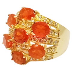 mexican fire opal ring. (3.38cts) 18K gold plated over sterling silver.