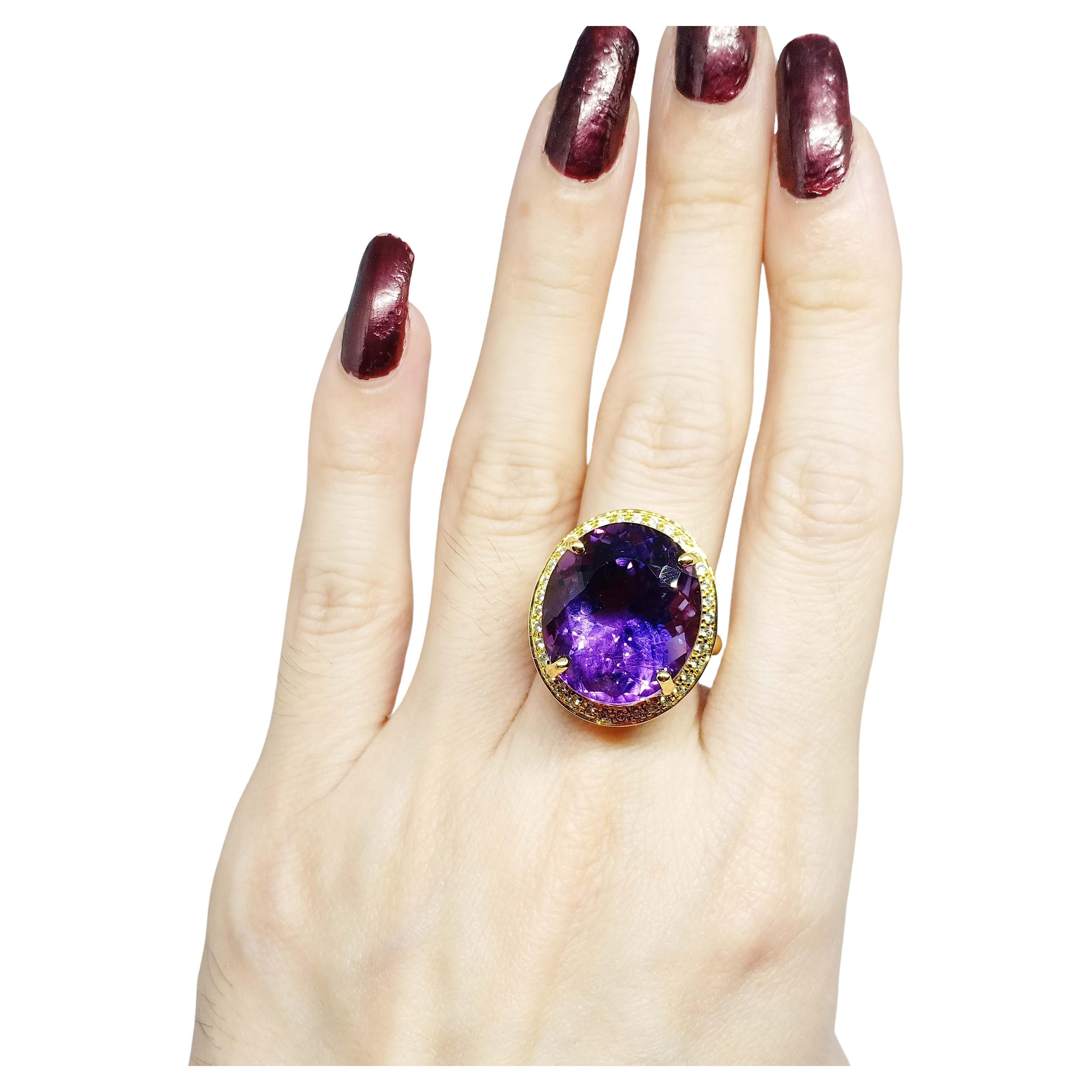 Oval Cut 24.45cts Big Amethyst sterling silver in 18K Gold Plated For Sale