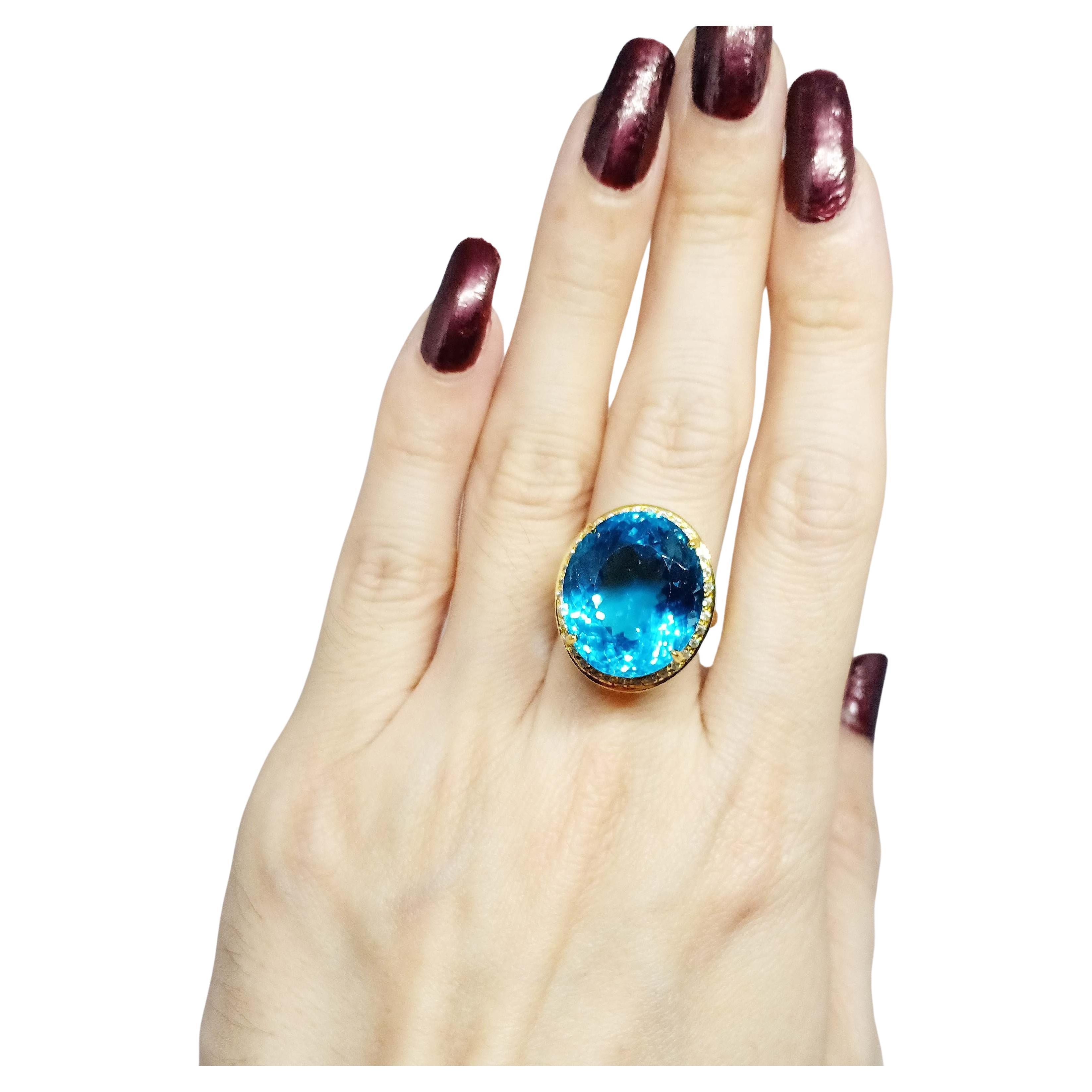 25.19 cts Swiss BlueTopaz Sterling Silver In 18K Gold Plated For Sale