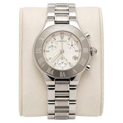 Cartier 21 Chronoscaph 2424 38mm Chronograph Stainless Steel Watch & Rubber Band