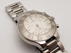 Cartier 21 Chronoscaph 2424 38mm Chronograph Stainless Steel Watch & Rubber Band