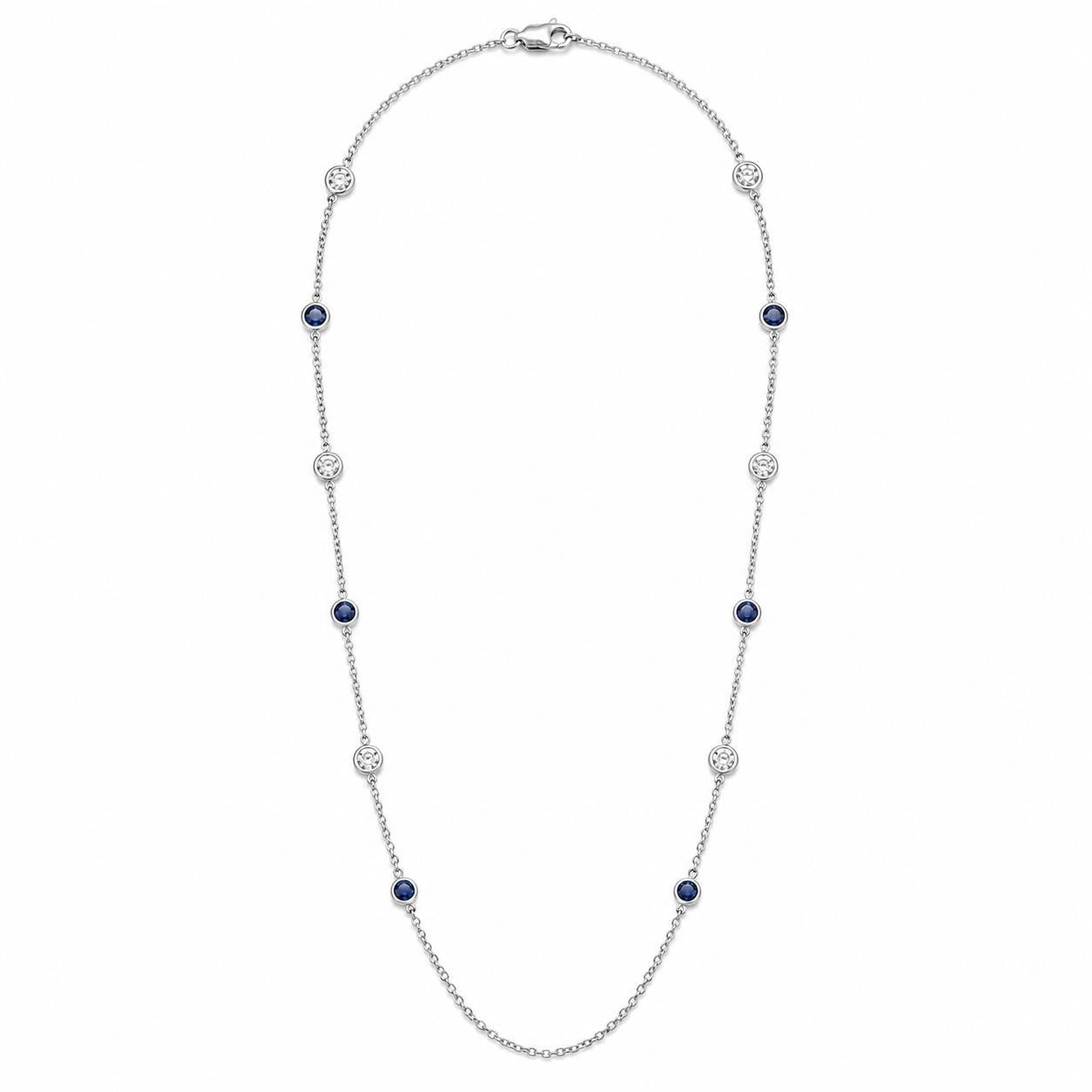 Collier « Diamond Sapphire By The Yard » en or blanc 18 carats en vente