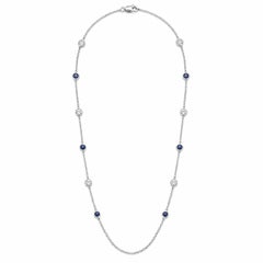Diamond Sapphire By The Yard 18K White Gold Necklace