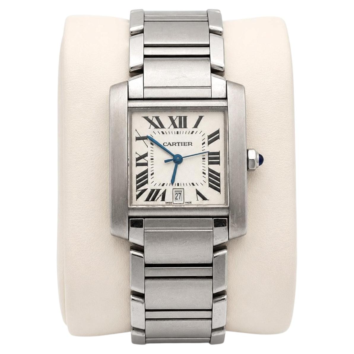 Cartier Tank Française 2302 28mm Automatic Stainless Steel Large Watch For Sale