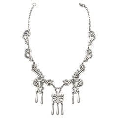 Vintage Taxco 980 Silver Modernist Drop Bib Necklace