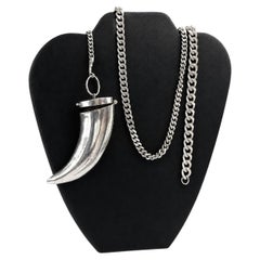 Vintage Celia Sebiri Sterling Silver Horn Tusk Locket Box Pendant Pocket Chain