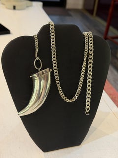 Vintage Celia Sebiri Sterling Silver Horn Tusk Locket Box Pendant Pocket Chain