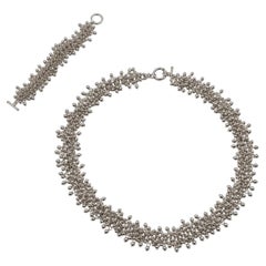 Vintage Sterling Silver Waterfall Cluster Bead Necklace and Bracelet Set