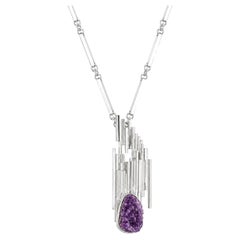 Aaron Rubenstein Sterling Silver Amethyst Druzy Architectural Pendant Necklace
