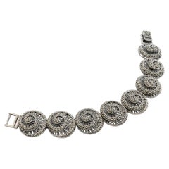 Vintage 925 Sterling Silver Marcasite Spiral Swirl Bracelet
