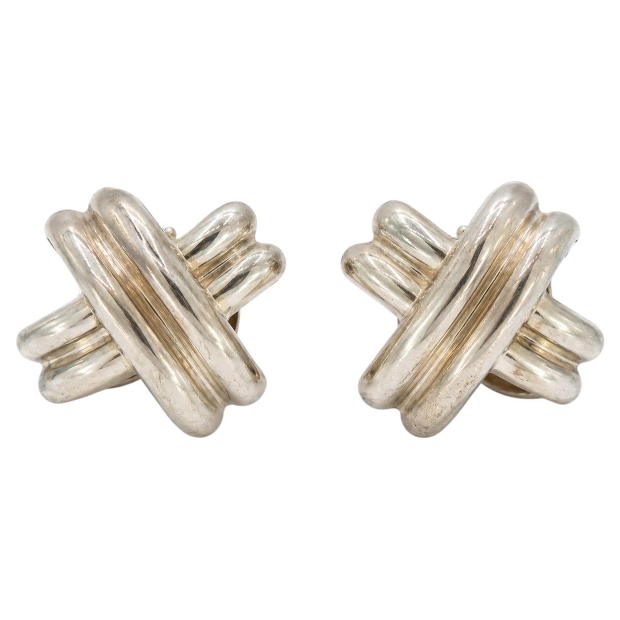 Vintage Tiffany & Co Sterling Silver Signature X Crossover Earrings For Sale
