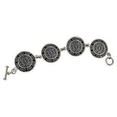 Vintage Mexican Sterling Silver Aztec Mayan Sun Calendar Round Link Bracelet