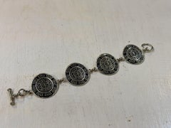 Vintage Mexican Sterling Silver Aztec Mayan Sun Calendar Round Link Bracelet