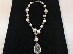 Sterling Silver Pearl Crystal Teardrop Pendant Necklace