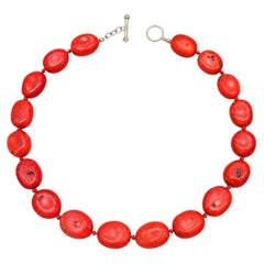 Vintage Red Coral Sterling Silver Strand Necklace