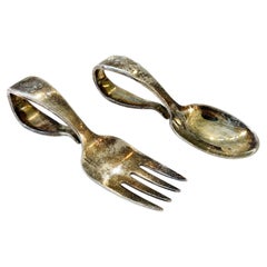 Juego antiguo de cuchara y tenedor para bebé de plata de ley de Tiffany & Co