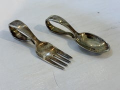 Juego antiguo de cuchara y tenedor para bebé de plata de ley de Tiffany & Co