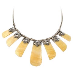 Native American Sterling Silver Mother of Pearl Bib Necklace