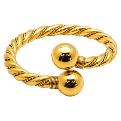 18K Yellow Gold Italy Twisted Rope Cuff Bracelet with Ball Ends