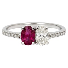GIA Certified 1.00 CT Ruby Diamond Toi et Moi 14K White Gold Engagement Ring