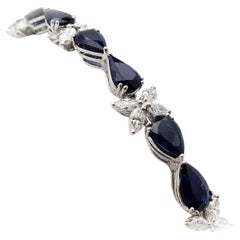 GIA Certified 16.80 CT Unheated Blue Sapphire Diamond Platinum Bracelet