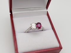 GIA Certified 1.00 CT Ruby Diamond Toi et Moi 14K White Gold Engagement Ring