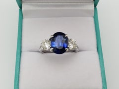 GIA Certified 3.83 CT Sapphire Diamond 14K White Gold Engagement Ring